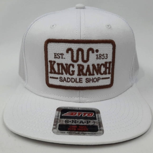 King Ranch White Flat Bill Trucker Mesh Embroidered Patch Hat Western Wear Cowbo - Picture 6 of 9